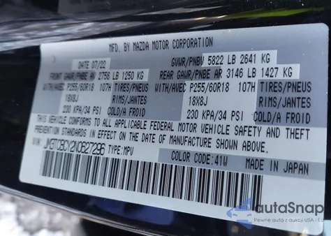 2022 Mazda Cx-9 Touring z USA, uszkodzony, nr VIN JM3TCBCY2N0627296